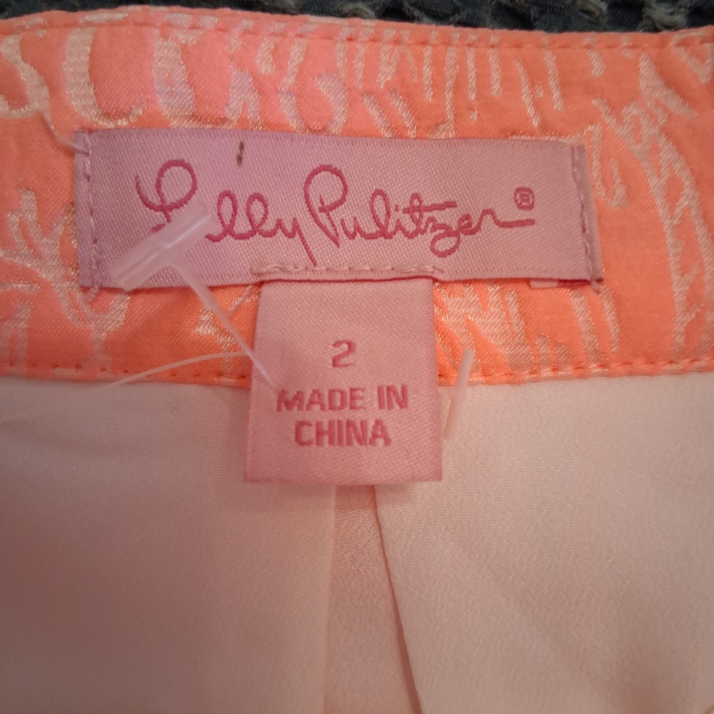Lilly Pulitzer Peachy Pink Jacquard Pleated Harlie Skirt Size 2 Pink Zip Mini - Picture 5 of 10